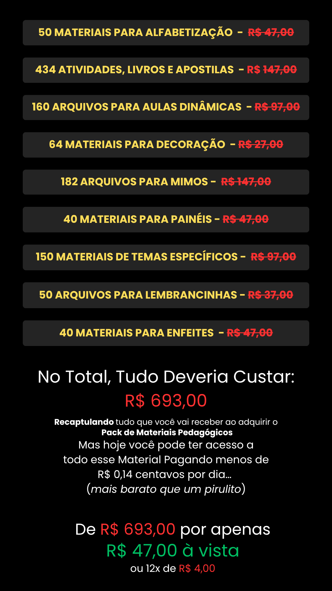 Informações do Pack de Materiais Pedagógicos